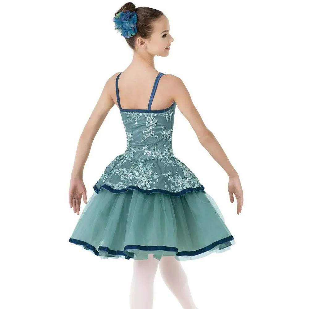 Pre-Owned Dance Costume Weissman 10615 Medium Child Green Tutu Ballet Sequin